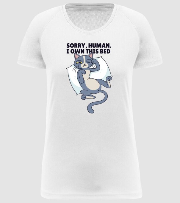 Pisică somnoroasă, Scuze, patul e al meu model alb pe tricou