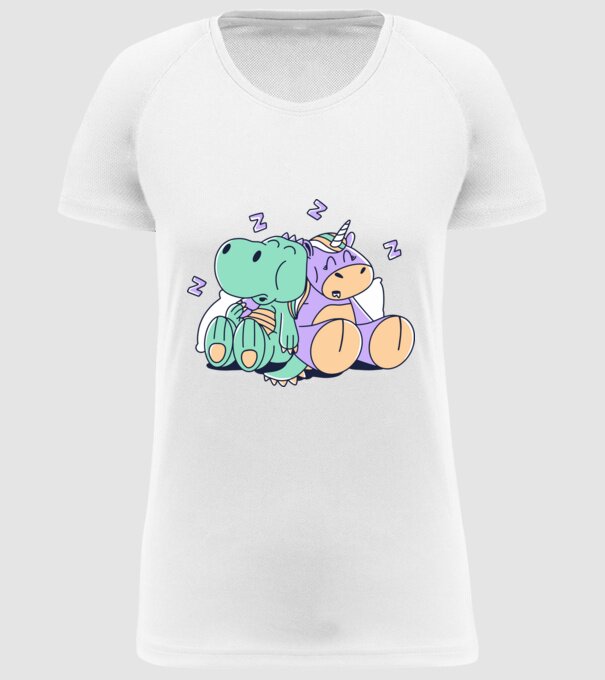 Unicorn adormit și T-rex model alb pe tricou
