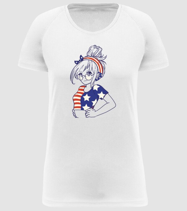 fată Americană Anime model alb pe tricou