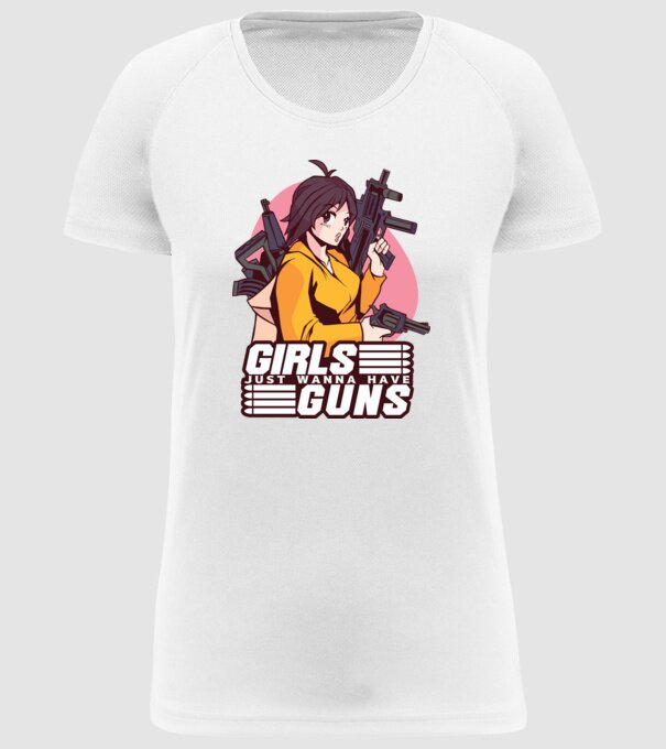Anime fată cu armă model alb pe tricou