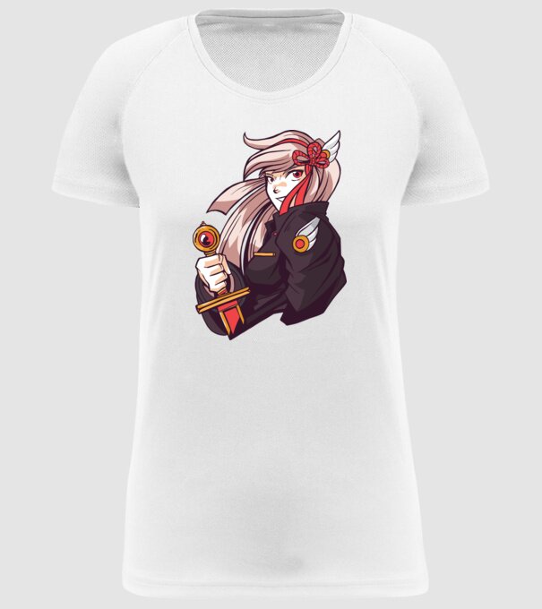 fată Anime cu sabie model alb pe tricou