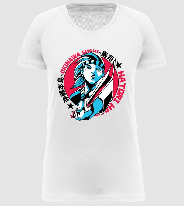 Fată Anime cu sabie model alb pe tricou