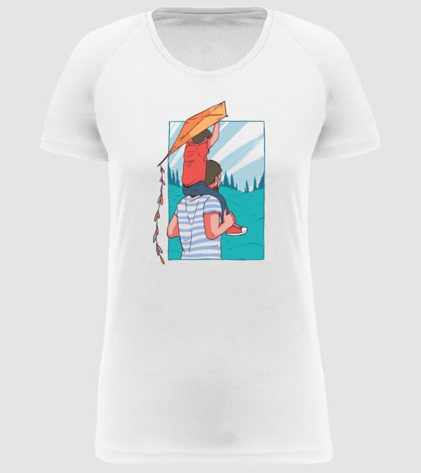 Tată-fiu înălțarea zmeului model alb pe tricou