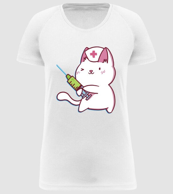 Pisică asistent medical cu vaccin model alb pe tricou
