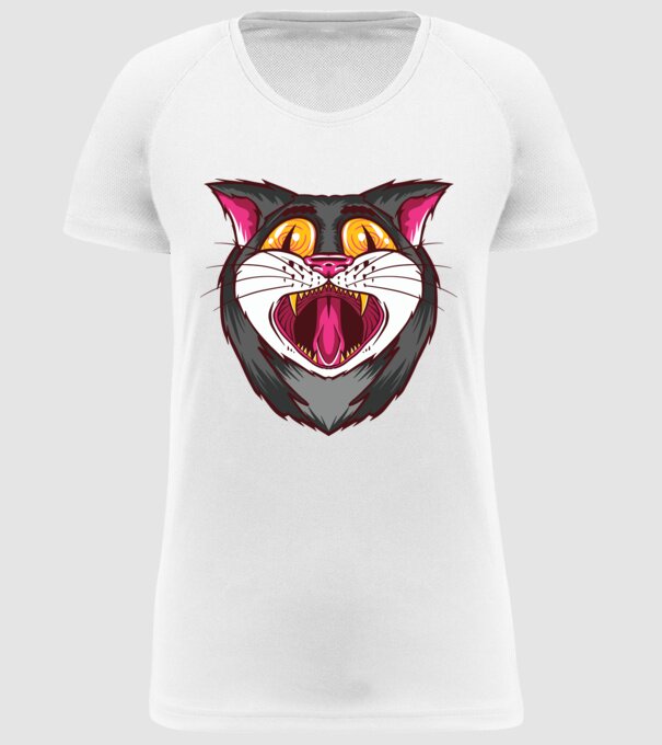 Pisică care cască model alb pe tricou