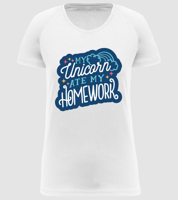 Unicornul meu mi-a mâncat tema de casă model alb pe tricou