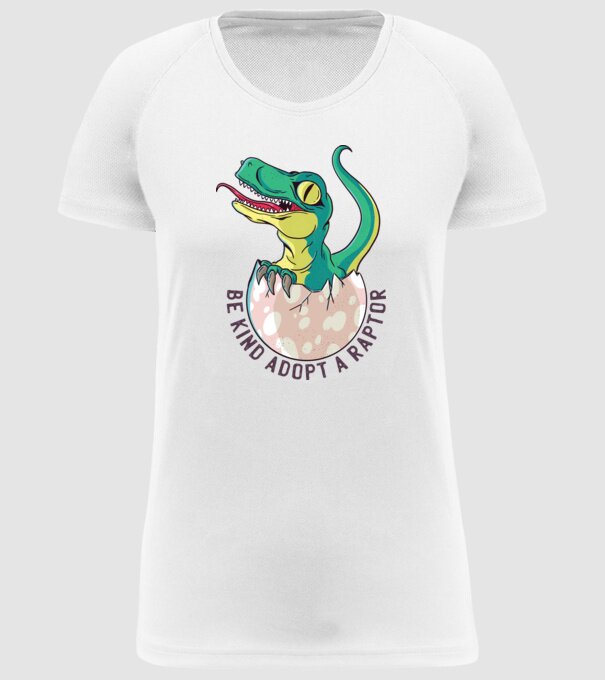 Be kind adopt a Raptor tricou cu dinozaur model alb pe tricou