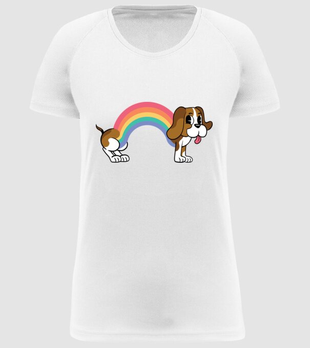 Beagle curcubeu model alb pe tricou