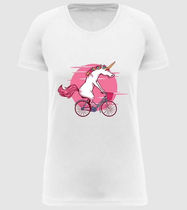 Unicorn cu bicicletă model alb pe tricou