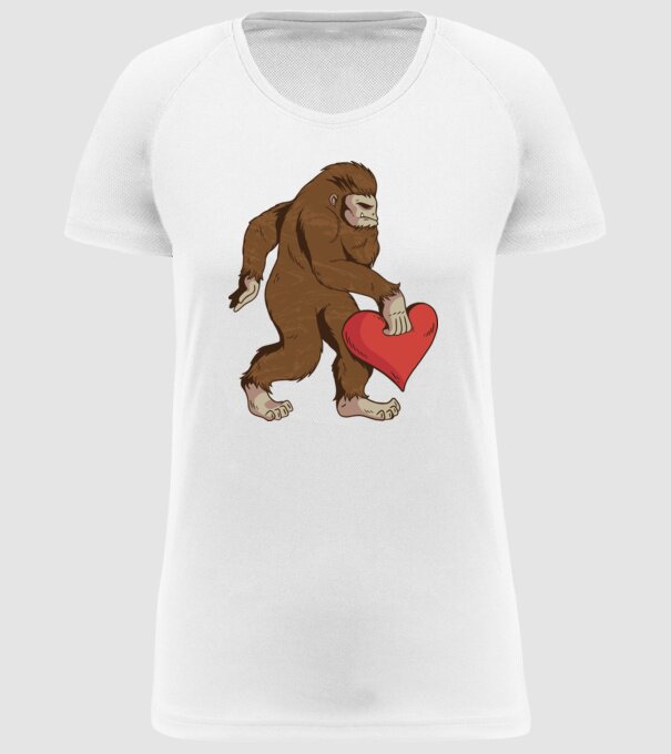 Bigfoot Yeti cu inimă model alb pe tricou