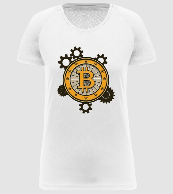 Mecanică Bitcoin model alb pe tricou