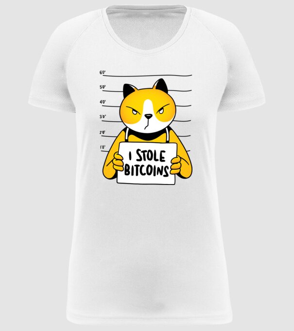 Pisică hoață Bitcoin model alb pe tricou