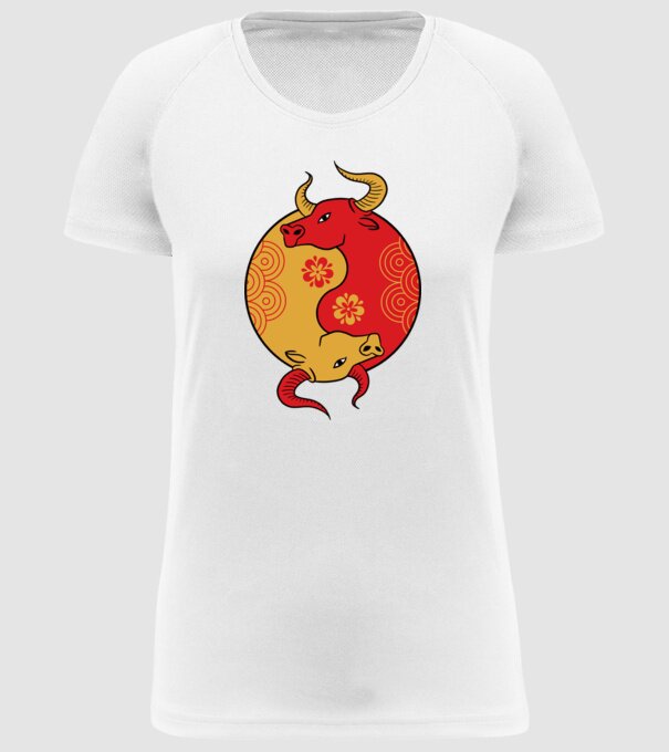 Bivol Yin Yang model alb pe tricou