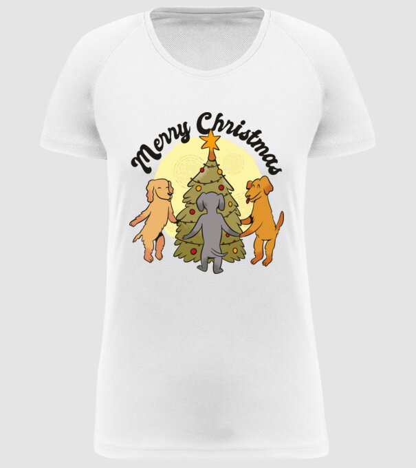 Crăciun fericit cu câine model alb pe tricou