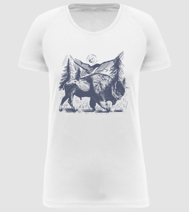 Bizon model alb pe tricou