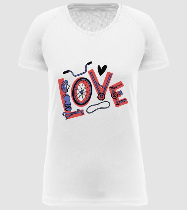 Love Bicicletă model alb pe tricou
