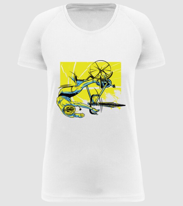 Cădere cu bicicletă model alb pe tricou