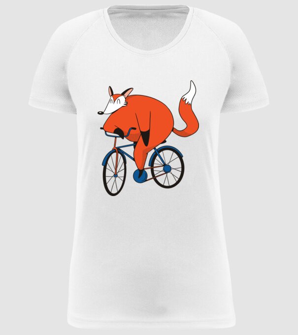 Vulpe cu bicicletă model alb pe tricou