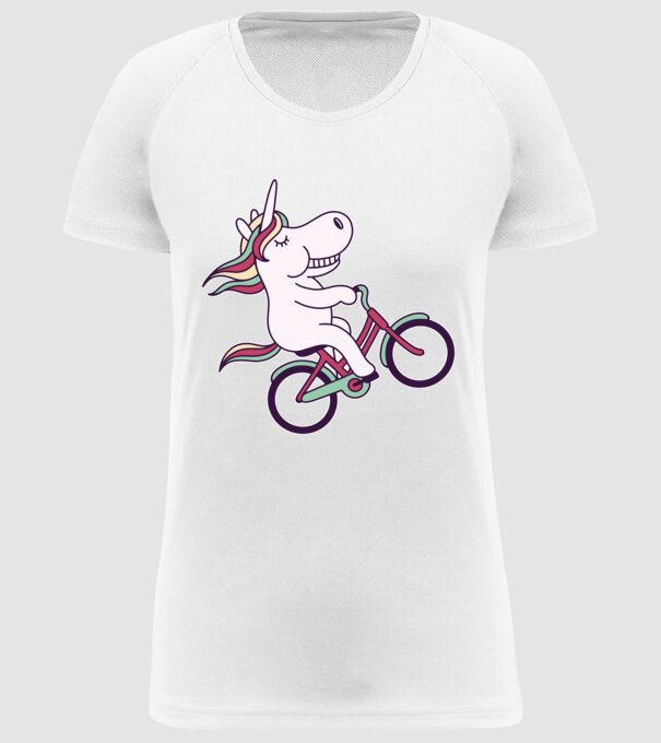 unicorn cu bicicletă model alb pe tricou