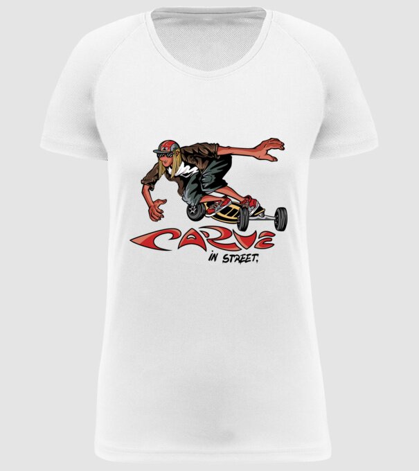 Carveboard Longboard model alb pe tricou