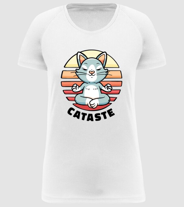 Pisică Cataste meditație model alb pe tricou