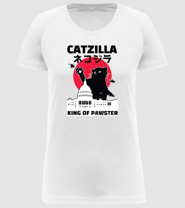 Catzilla - Pisică Godzilla model alb pe tricou