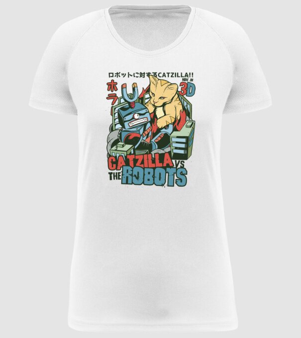 Catzilla Vs Robots model alb pe tricou