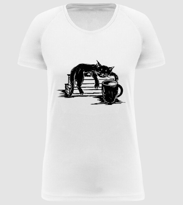 Pisică și cafea model alb pe tricou