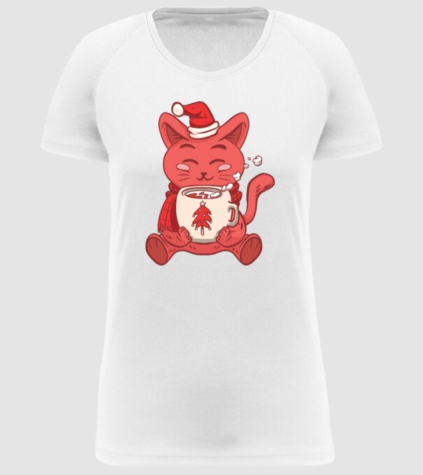 Pisică cu ciocolată caldă model alb pe tricou
