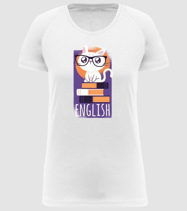 Pisică cu cărți model alb pe tricou