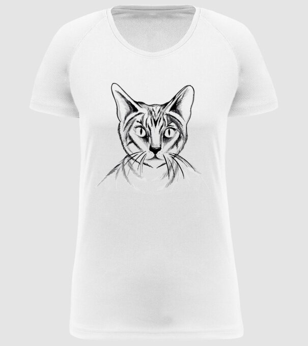 Pisică desen model alb pe tricou