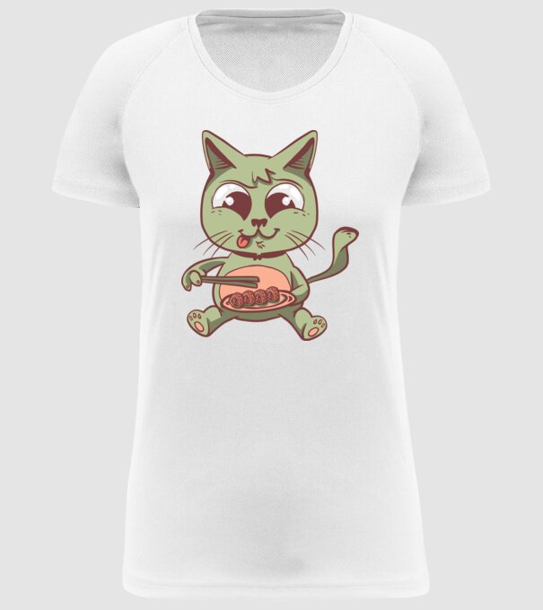 Pisică Sushi model alb pe tricou