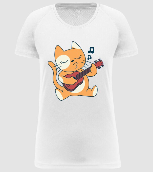 Pisică chitară Ukulele model alb pe tricou
