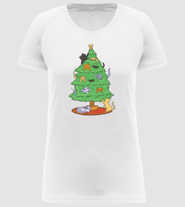 pom de Crăciun cu pisică model alb pe tricou