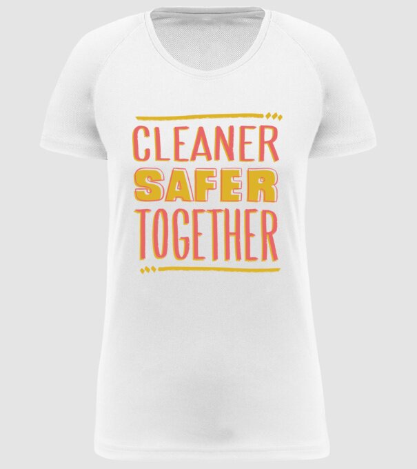 Cleaner Safer Together model alb pe tricou
