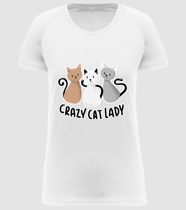 Crazy Cat Lady - fată nebună cu pisică model alb pe tricou