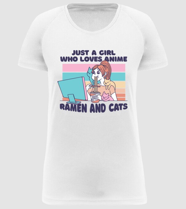 Doar o fată căreia îi place Anime, Ramen și pisicile model alb pe tricou