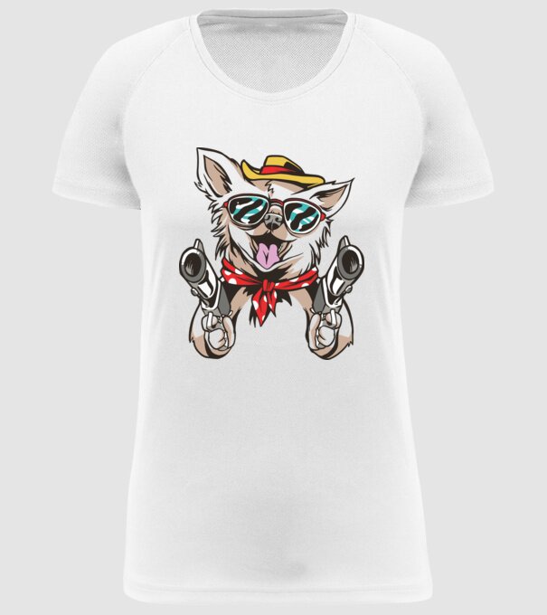 Chihuahua cu Pistol model alb pe tricou