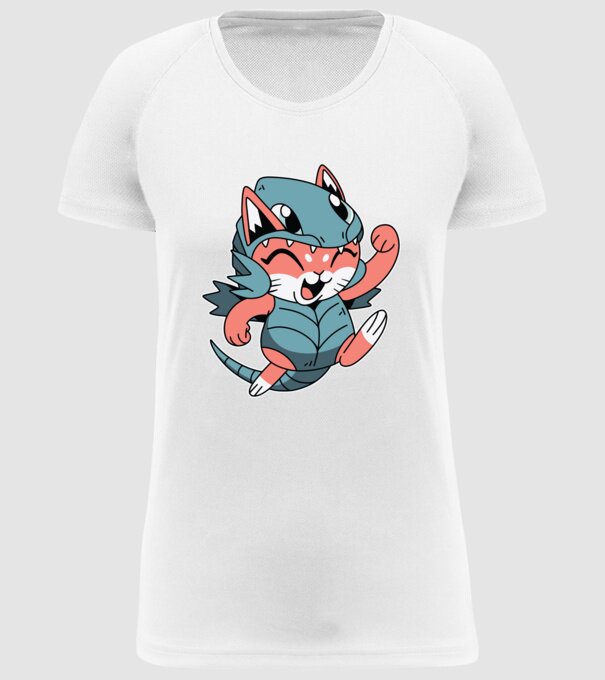 Pisicuță drăguță în costum de dragon model alb pe tricou