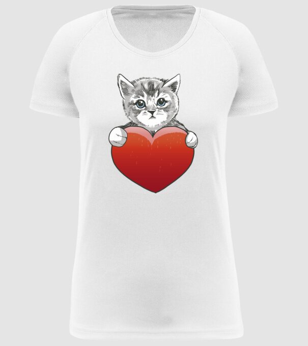 Pisicuță drăguță cu Inimă model alb pe tricou