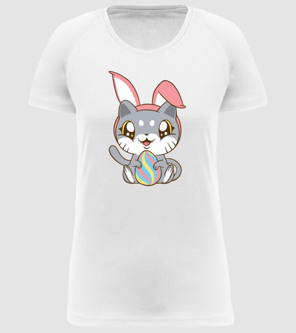 Pisicuță drăguță de Paște model alb pe tricou