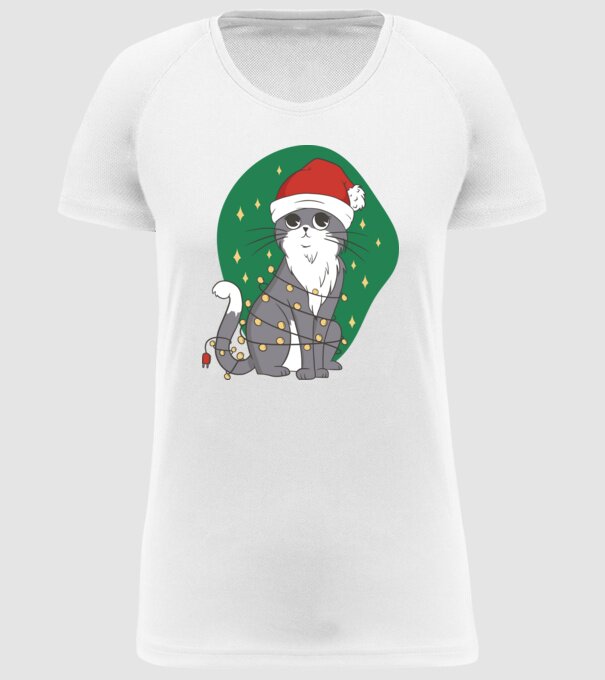 Pisică drăguță de Crăciun model alb pe tricou