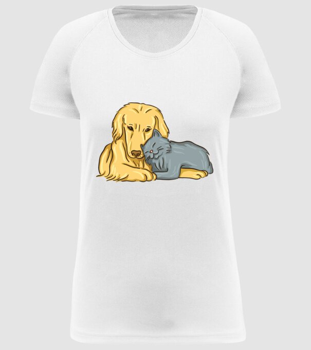 câine pisică drăguță împreună model alb pe tricou