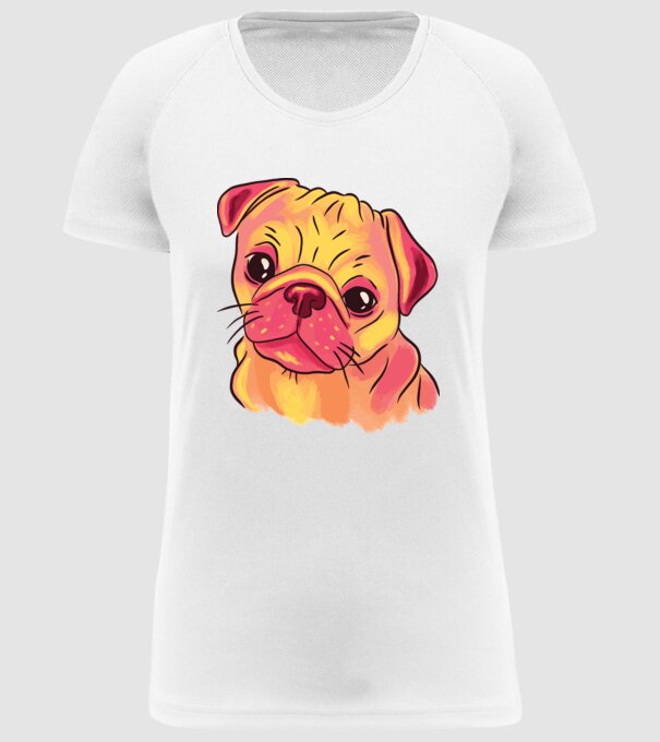 Cap de Mops drăguț model alb pe tricou
