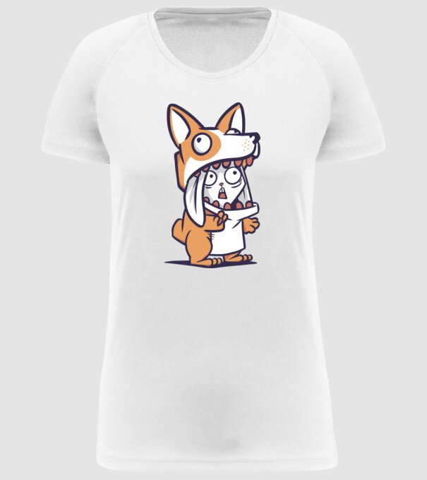 Iepuraș drăguț în costum Corgi model alb pe tricou