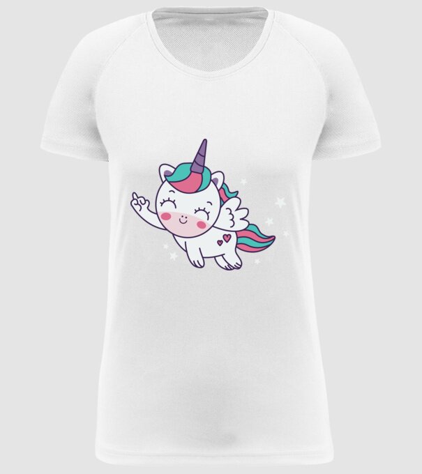 Unicorn drăguț arată degetul model alb pe tricou