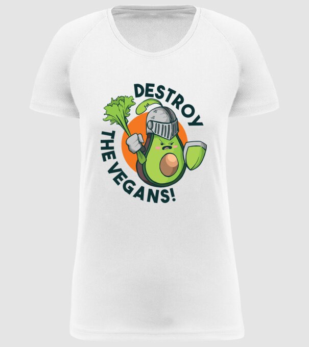 Destroy the Vegans - tricou amuzant războinic Avocado model alb pe tricou