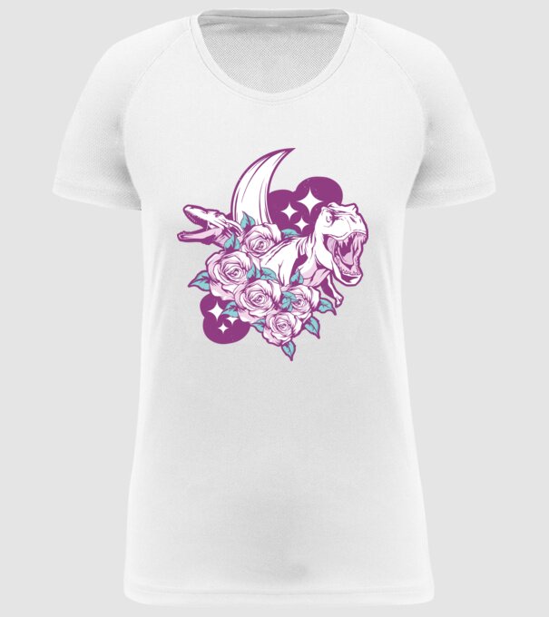 Dinozaur cu trandafiri model alb pe tricou