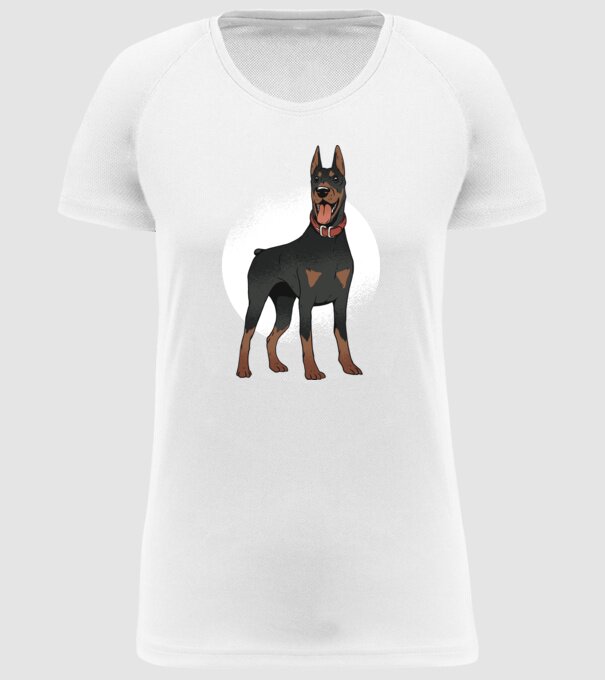 Tricou cu câine dobermann model alb pe tricou