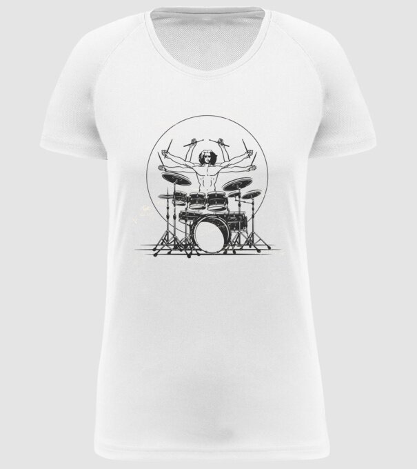 Baterist Vitruvian Da vinci model alb pe tricou